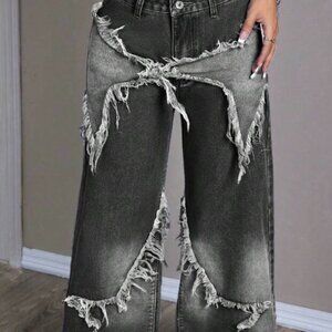 SHEIN EZwear Women's Star Patchwork Wide Leg Jeans Size 30 US 8/10